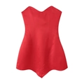 Women's red strapless corset top with sweetheart neckline and v-hem satin finish - S / Red