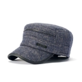 Heren winterpet van wolmix met oorbescherming en stijlvolle lederen details - Marineblauw