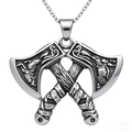 Viking style stainless steel necklace featuring antique silver double axe pendant on white background - Double Axe Pendant Steel Color (No Chain) (B0823)