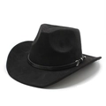 Chapeau de cowboy en feutre noir classique avec large bord et boucle de ceinture - M (56-59cm) / Noir (Daim)