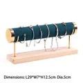 Dark green velvet and gold 1-tier bracelet display stand with natural wood base - Single Layer Gold Bangle Stand-Dark Green Velvet