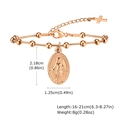 Bracelet à perles rose doré avec médaille de la Vierge Marie et croix avec dimensions - Or Rose Style 2