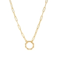 Collar de cadena de clip dorado con un colgante de anillo con textura de bambú - Collar Ajustable con Anillo de Textura de Bambú (No. 5)