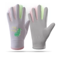 Gray windproof winter gloves for kids featuring a green dinosaur print and cozy fleece lining - Dinosaur Light Gray