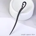 Minimalist black ebony wood hair pin with elegant curved design, 18cm long style - Ebony - C03