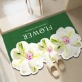 Green bathroom mat with white flower pattern and Make Life More Interesting text - Oil Painting Green
