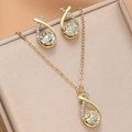 Golden necklace and earrings set with sparkling zircon in a fluid streamline design - Gold Crisscross Zircon Set (Necklace+Earrings) / Gold