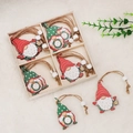 Christmas wooden gnome ornaments set with red and green plaid patterns in a wooden storage box - Style E Four-Grid Wooden Pendant (Q-J87) / Set of 12