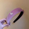 Diadema de terciopelo rosa púrpura con mariposas de strass brillantes en mano - 6# Diadema-Mariposa Rosa