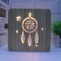 3D wooden night light with dreamcatcher carving and warm LED star patterns - Dreamcatcher/15cm