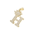 Hip hop style gold plated letter H pendant with crown and shimmering zircon stones - Crown Letter H