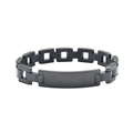 Detail of matte black stainless steel link bracelet with a blank rectangular metal plate - Black Smooth ID Bracelet / Black