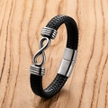 Men's black braided leather bracelet with silver infinity symbol and magnetic clasp - Infinity / 19cm