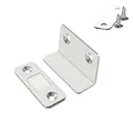 Silver L-shaped magnetic door catch with stainless steel plates and mounting screws - L-Shape / Silver