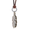 Vintage leren ketting verstelbaar met veerhangers van zilveren en bronzen legering - Bruin Leer