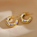 Creolen im Evil-Eye-Design aus Gold mit lila Emaille und Zirkonia-Akzenten für Damen - Violettes Böses Auge / Gold