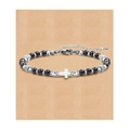 Black beaded stone bracelet with silver cross charm and adjustable lobster clasp - Cross Pendant Style / With Card / Obsidian