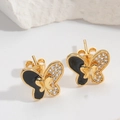 Elegante vergoldete Schmetterlingsstecker mit schwarzer Emaille und weißen Zirkonia - Schwarze Schmetterling