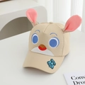 Close-up of beige cotton puppy baseball cap with 3D ears and Zootopia Police badge - Rabbit-Beige
