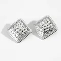 Square silver titanium steel earrings with a honeycomb textured finish in modern geometric style - Square Hammered Silver (PD2914)