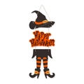 Dettaglio decorazione Halloween con cappello da strega, scritta e gambe a strisce - Arancione