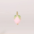 Pink strawberry shaped glass bead pendant with green leaves and a golden metal hook - Pink Strawberry