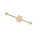 Gold industrial barbell earring featuring a snowflake pendant with colorful AB rhinestones - Gold Snowflake Colorful Rhinestone