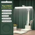 Lampe de bureau LED blanche avec pot à crayons et trois modes de température - Tête Droite Base Carrée/Filaire/3 Températures de Couleur/Câble+Adaptateur