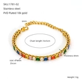 Colorful 4x4mm square zircon tennis bracelet in 18K PVD gold plated stainless steel - 4*4mm/16+5cm / Colorful Zirconia