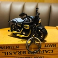 Retro black and gold motorcycle keychain with Parker logo and silver ring attachment - Alloy Motorcycle - Matte Blue