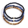 Set of three beaded bracelets with black, blue, and brown stones and gold accents - Black Blue Brown Stone 3-Piece Bracelet Set (B-S24082807A)