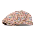 Vintage checkered newsboy cap for women with colorful woven pattern and side buckle - Six-panel Style / Pink