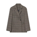 Chaqueta de mezcla de lino para mujer con cuadros marrones y botones en vista plana profesional - XS / Cuadros Café