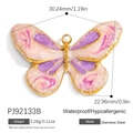 Pink purple enamel butterfly pendant in gold stainless steel with dimensions and weight - PJ92133B-Pink Purple Butterfly
