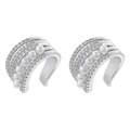 Λεπτομέρεια από ασημένια ear cuffs με λευκά μαργαριτάρια και λαμπερά ζιργκόν - Σκουλαρίκι Σχήματος C (VE1542) / Ασημί