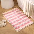 Plush pink checkered bedside rug in soft fleece for modern bedroom and cozy home decor - Pink Blue Plaid (Flower Cluster) / 40x60cm