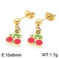 Orecchini a perno con ciliegie rosse smaltate in oro, misura 10x8mm e peso 1,7g - Orecchini a Bottone Ciliegia Rosso Verde Piccoli (KE119430-Z)