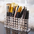 3-compartment acrylic makeup brush holder with crystal diamond texture and semi-circle design - 3-Slot Transparent Diamond Pattern