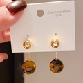 Elegant 18k gold plated 316L stainless steel drop earrings with brown tiger eye beads - 316L Stainless Steel / Tiger Eye / Gold/Brown