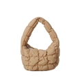 Minimalist quilted cloud bag in camel nylon fabric with silver metal zipper detail - 20*14*6 / Khaki