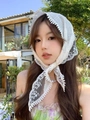 Elegant white lace floral headscarf with embroidery for women in summer style - White Lace Trim Triangle Headscarf