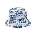 White canvas bucket hat with New York cityscape prints and bold lettering - New York Cityscape (T)