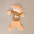 Detail of plush sheep toy in orange fuzzy fabric wearing a brown Love knitted sweater - 80cm Shell (No Filling/With Zipper) / Yellow Sleeping Sheep Doll Shell