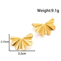 Golden fan-shaped striped earrings in stainless steel, weight 9.1g, size 3.2cm x 2.15cm - YE-107-Gold