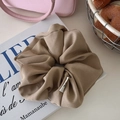 Oversized khaki satin scrunchie with twill texture for elegant ballet style hairstyles - Matte Coffee