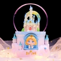 Castle crystal ball music box with LED lights and rotating princess design - Large 100mm Snow + Light / Blue