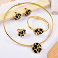 Goldenes Schmuckset mit schwarzen Emaille-Anhängern inklusive Halskette und Ohrringen - Schwarzer Unregelmäßiger Musterstil (TZ00124) / Gold + Schwarz