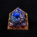 Orgone pyramid with lapis lazuli ball and amethyst stones for desktop decor - QK28 Vortex / 6cm