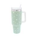 Light green 40oz stainless steel tumbler with cow print rhinestones and straw handle - 1200ml (40oz) / Green