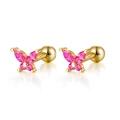 Elegant 925 sterling silver butterfly stud earrings with pink marquise crystals in gold - Gold-Red Zirconia